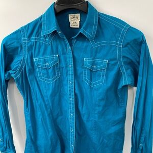 Ariat Western Shirt Womens Large  Teal Blue Pearl Snap Cowgirl Rodeo